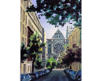Póster impreso y pintura al óleo original de la Catedral de San Juan el Divino de Nueva York / Decoración de dormitorio, oficina y sala de estar