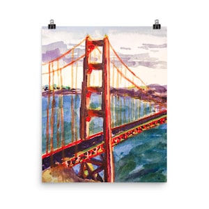 Golden Gate Bridge San Francisco Poster Druck Aquarell / Bay Area Kalifornien Oakland / Wohnheim Büro Zimmer Dekor Wandkunst
