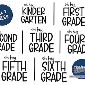 May include: A set of seven black and white printable files for kindergarten through sixth grade. Each file features the phrase "oh hey" followed by the grade level. The files are designed for teachers, parents, and students.