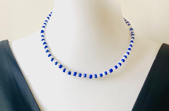 Blue and White Handmade Beaded Necklace Etsy Ireland