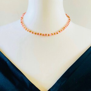 Pink Beaded Handmade Necklace, Two tone necklace