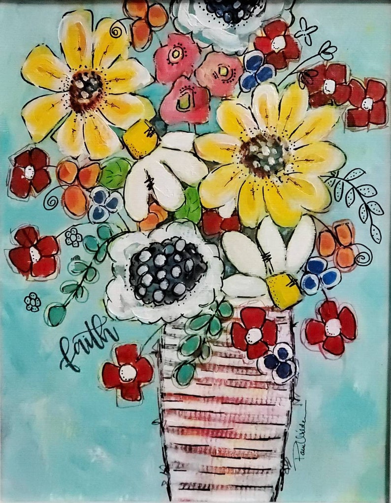Candy Kisses Bright Red and Yellow Flower Art Whimsical Etsy