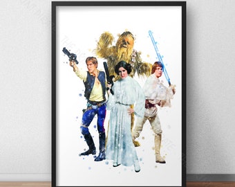 Han Solo Star Wars A3 Digital Watercolour Splash Effect Poster Print