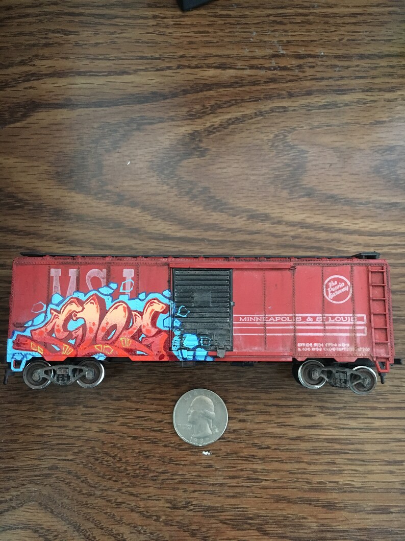 HO Scale Boxcar Weathered with SLOG Graffiti Etsy