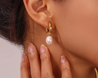 Pendientes colgantes de perlas modernos para mujer Pendientes de estilo minimalista para joyería de estilo de boda Perlas de agua dulce Colgantes de moda Regalo de cumpleaños