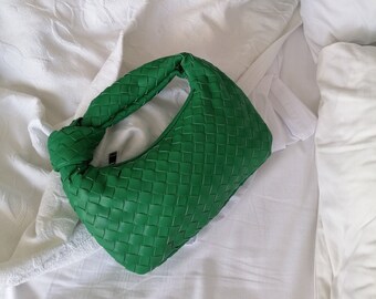 Bolso de nudo tejido de moda - Bolso de bola de masa de cuero vegano - Bolso de muñeca verde - Regalo perfecto para novia - Embrague entrelazado para mujeres - Regalo de mamá