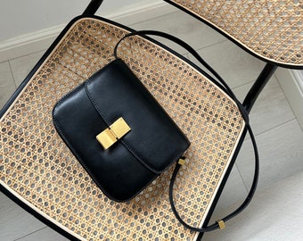 Crossbody Black Handbag for Women Box Bag  Vegan Leather Purse Designer Inspired Bag Crossbody Strap Satchel Perfect Gift for Girlfriend
