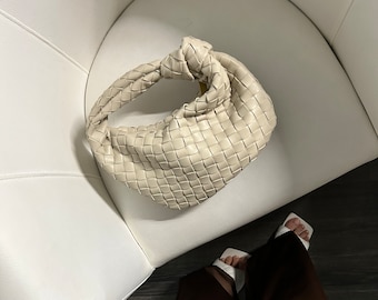 Pochette tissée avec noeud, sac à boulettes entrelacé pour femme, petite pochette de fête, sac à main bohème chic pour femme, sac de luxe, cadeau d'anniversaire parfait pour maman