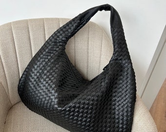 Sac à main de luxe avec noeud, sac à bandoulière tissé, sac fourre-tout d'été parfait, sac en cuir végétalien pour femme, sac à main surdimensionné, sac à main minimaliste, cadeau d'anniversaire pour maman