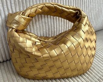 Luxury Gold Clutch Bag - Woven Knot Handbag - Cruelty-Free Sustainable Bag - Stylish Boho Purse - Gold Dumpling Bag - Perfect Gift for Her