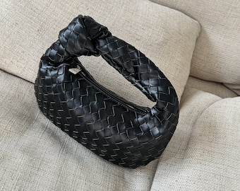 Knoten Tasche Monedero tejido negro para mujer Bolso de bola de masa Bolso de embrague de festival de moda Bolso de nudo de cuero vegano inspirado en el diseñador Bolso hobo para mujer