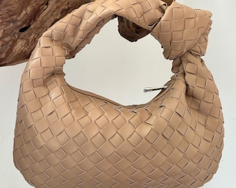 Bolso de nudo tejido, embrague tejido beige, bolso de mujer inspirado en el diseñador, bolso de nudo de cuero vegano, bolso de bola de masa tejido, bolso dupe de diseñador, Knotentasche