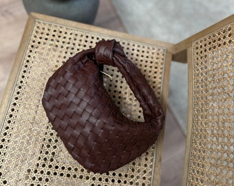 Dumpling Bag für Frauen Luxus Kaffee Farbe Tasche Brautjungfer Geschenk Trendy Braun Geldbörse Woven Knoten Tasche Top Griff Clutch Geburtstagsgeschenk für Mama