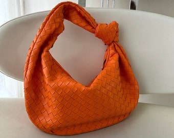 Grand sac à bandoulière tissé avec noeud pour femme, grand sac fourre-tout inspiré de créateur, sac hobo noué tissé à la main pour femme, grand sac orange Tasche Knoten