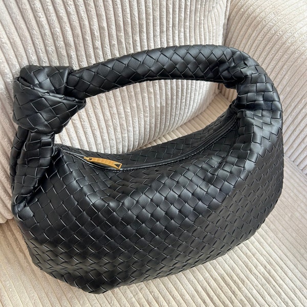 Bolso dupe de diseñador grande para mujer, bolso de mano con nudo para mujer, bolso con nudo de hombro tejido, embrague de cuero entrelazado, regalo para ella, bolso de cuero vegano