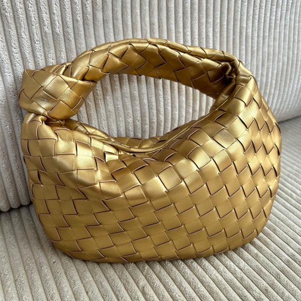 Luxus Gold Clutch Tasche für Frauen Woven Knot Handtasche Grausamkeit-freie Geldbörse Minimalist Style Metallic Party Clutch Perfekte Brautjungfer Clutch Bag