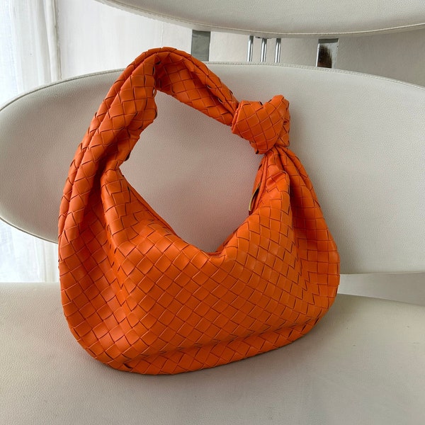 Woven Knot Shoulder Bag for Women Large Tote Designer Inspired Dumpling Bag Hand Woven Hobo Knot Bag Women Large Tasche Knoten Orange Bag