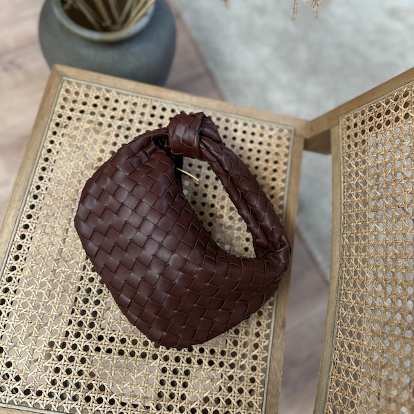 Dumpling Bag for Women Luxury Coffee Colour Bag Bridesmaid Gift Trendy Brown Purse Woven Knot Bag Top Handle Clutch Birthday Gift for Mom