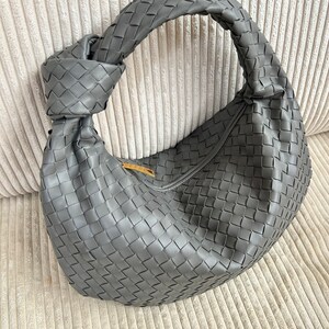 Bottega Veneta Jodie Mini Pouch Crossbody Jodie Bag Grey Designer Dupe Bag,Woven Knot Tote Bag for Women,Grey Shoulder Knot Bag,Interwoven Vegan Leather Clutch,Gift for Her,Woven Knot Dumpling Bag