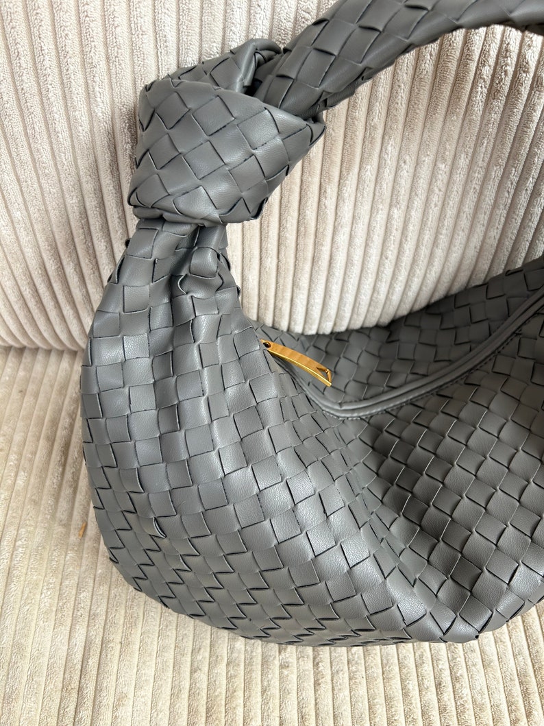 Designer Dupe Bag,Woven Knot Tote Bag for Women,Grey Shoulder Knot Bag,Interwoven Vegan Leather Clutch,Gift for Her,Woven Knot Dumpling Bag Bottega Veneta Jodie Leather Bag