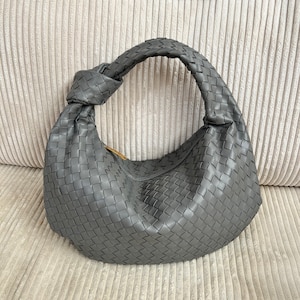 bottega veneta jodie  bag mini pouch Designer Dupe Bag,Woven Knot Tote Bag for Women,Grey Shoulder Knot Bag,Interwoven Vegan Leather Clutch,Gift for Her,Woven Knot Dumpling Bag