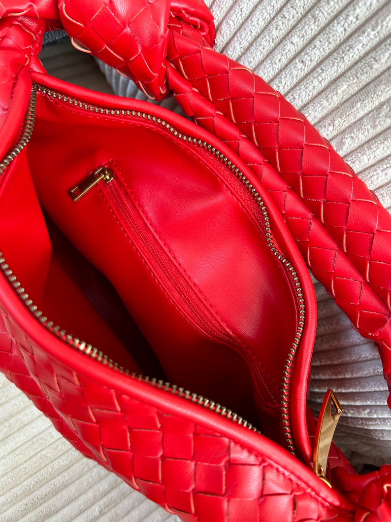 Versatile red Hobo Clutch Stylish Vegan Leather Purse for Women, Ideal Gift for Mom bottega veneta jodie dupe is perfect birthday gift for wife, girlfriend or best friend. stylish vegan leather bag for women who love minimalist fashion. Hobo bag