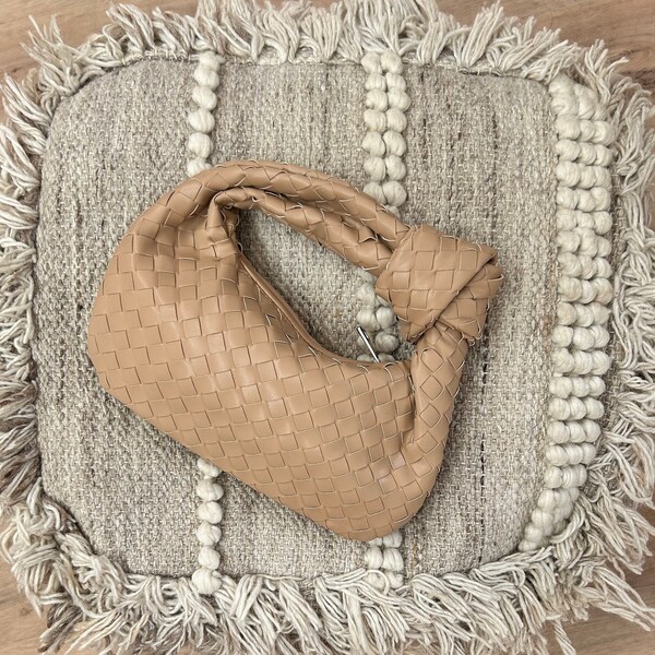 Minimalist Style Vegan Leather Clutch - Woven Knot Everyday Bag - Luxury Designer Inspired Bag - Perfect Gift for Her - Beige Dumpling Bag