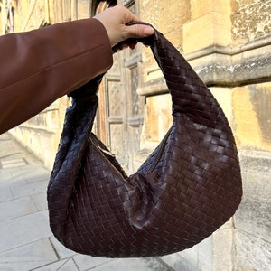 Birthday gift for her, woven knot handbag in chocolate brown colour