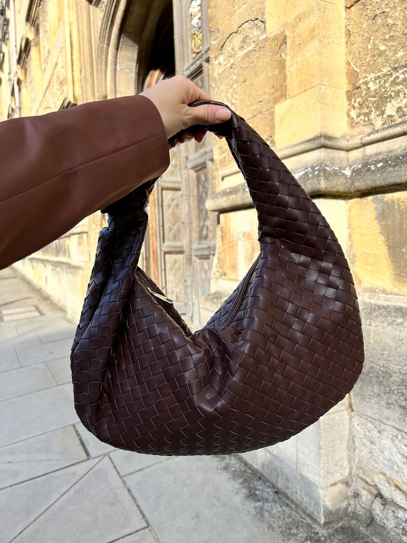 Birthday gift for her, woven knot handbag in chocolate brown colour