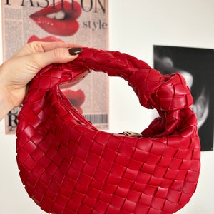 Designer Inspired Vegan Knot Red Bag Gift for Her Woven Dumpling Knot Designer BagWoven Knot Shoulder Bag Designer Dupe Clutch for Women Designer Inspired Vegan Knot Red Bag Gift for Her Woven Dumpling Knot Designer Bag