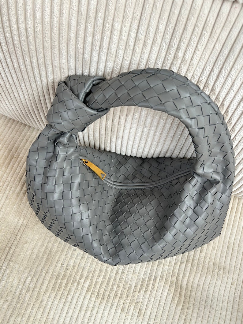 Designer Dupe Bag,Woven Knot Tote Bag for Women,Grey Shoulder Knot Bag,Interwoven Vegan Leather Clutch,Gift for Her,Woven Knot Dumpling Bag Bottega Veneta Jodie Bag Mini Pouch