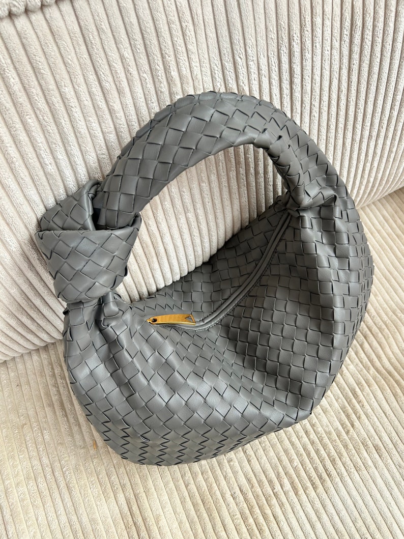 Bottega Veneta Jodie Bag Grey Vegan Leather Pouch Designer Dupe Bag,Woven Knot Tote Bag for Women,Grey Shoulder Knot Bag,Interwoven Vegan Leather Clutch,Gift for Her,Woven Knot Dumpling Bag Bottega Jodie