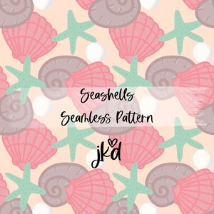 Seashells Seamless Pattern, Retro Summer Pattern, Jpg File, Groovy Summer Pattern