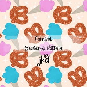 Carnival Seamless Pattern, Jpg File, Fair Background, Fabric Design, Pretzel Pattern