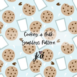 Cookies And Milk Seamless Pattern, Cookies Jpg File, Cookies and Milk Background, Blue Pattern