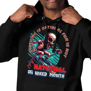 Idea de regalo para esquiadores desnudos: Sudadera con capucha unisex con capucha de extraterrestre desnudo