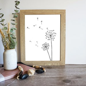 8-Dandelion Art Print, Minimalist Wall Art, Botanical Art Print, Dandelion Ink Line Art