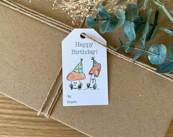 Watercolor Mushroom Birthday Gift Tags - Set of 12