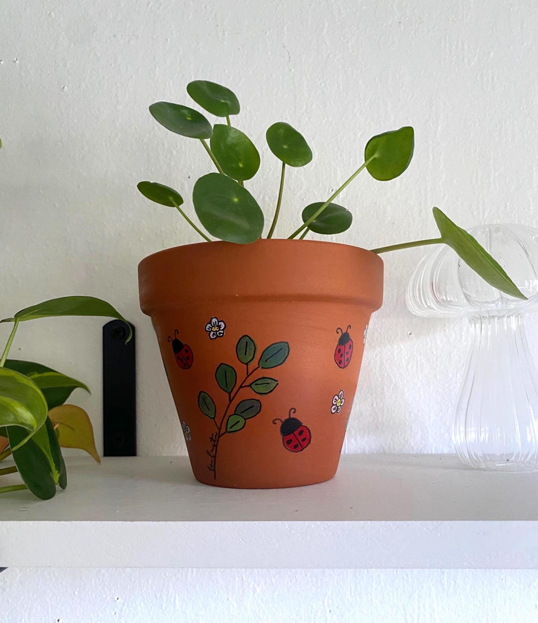 Hand Painted Ladybug Pot With Drainage Hole, Small Indoor Flower ...