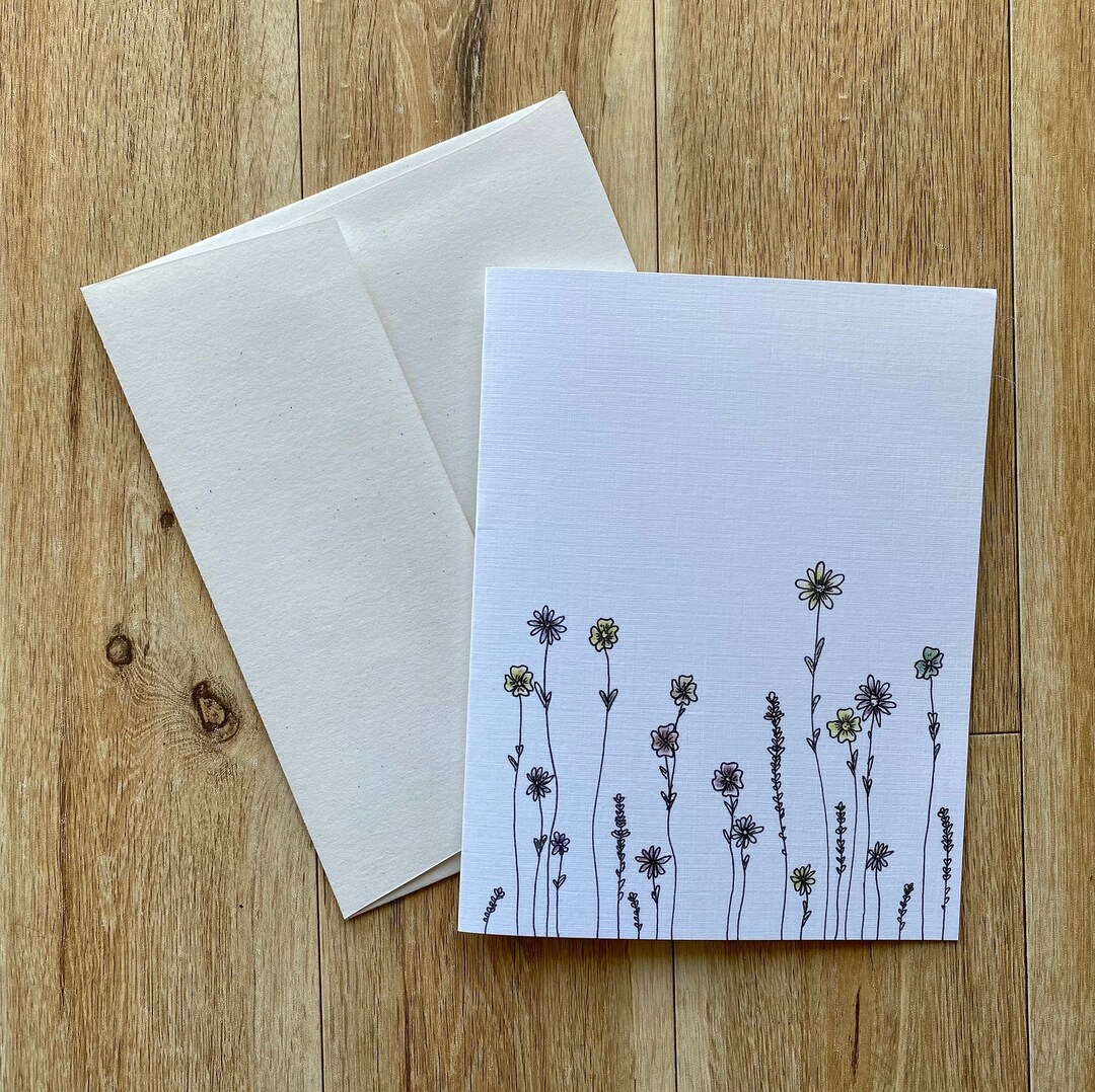 Watercolor Flower Greeting Card: Minimalist Botanical Note Card Set - Etsy