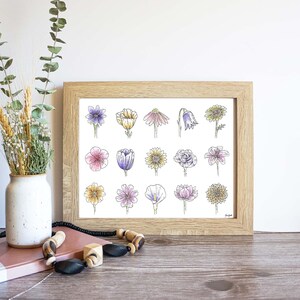 Watercolor Flower Art Print, Botanical Art Print, Botanical Watercolor, Minimalist Ink Flower Line Art, Flower Nursery Wall Art