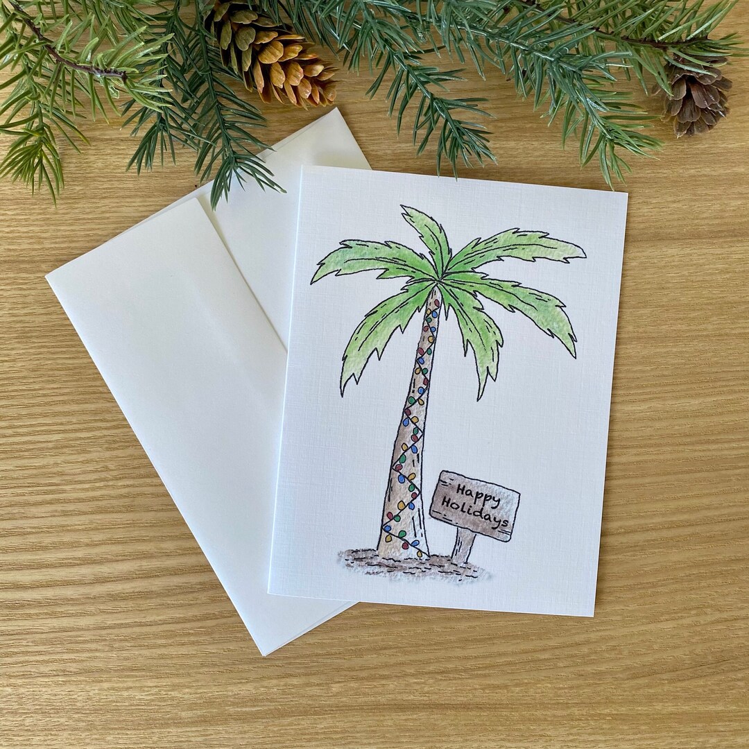 Blank Christmas Palm Tree Greeting Card With Envelope Minimal - Etsy