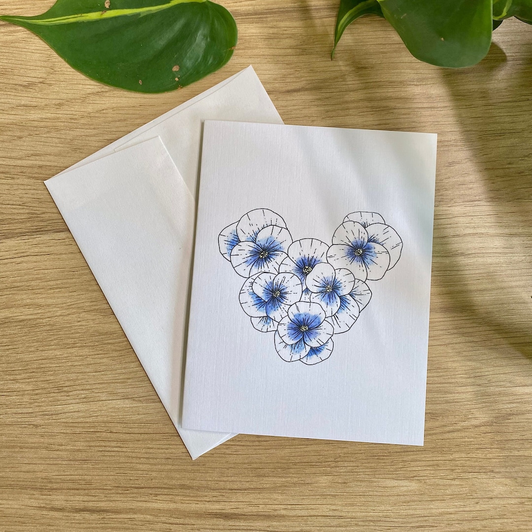 Watercolor Flower Heart Card: Minimalist Blank Greeting Card With ...