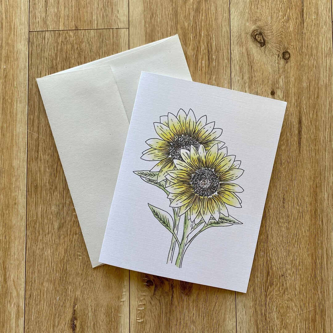 Watercolor Sunflower Greeting Card: Botanical Blank Note Card With ...