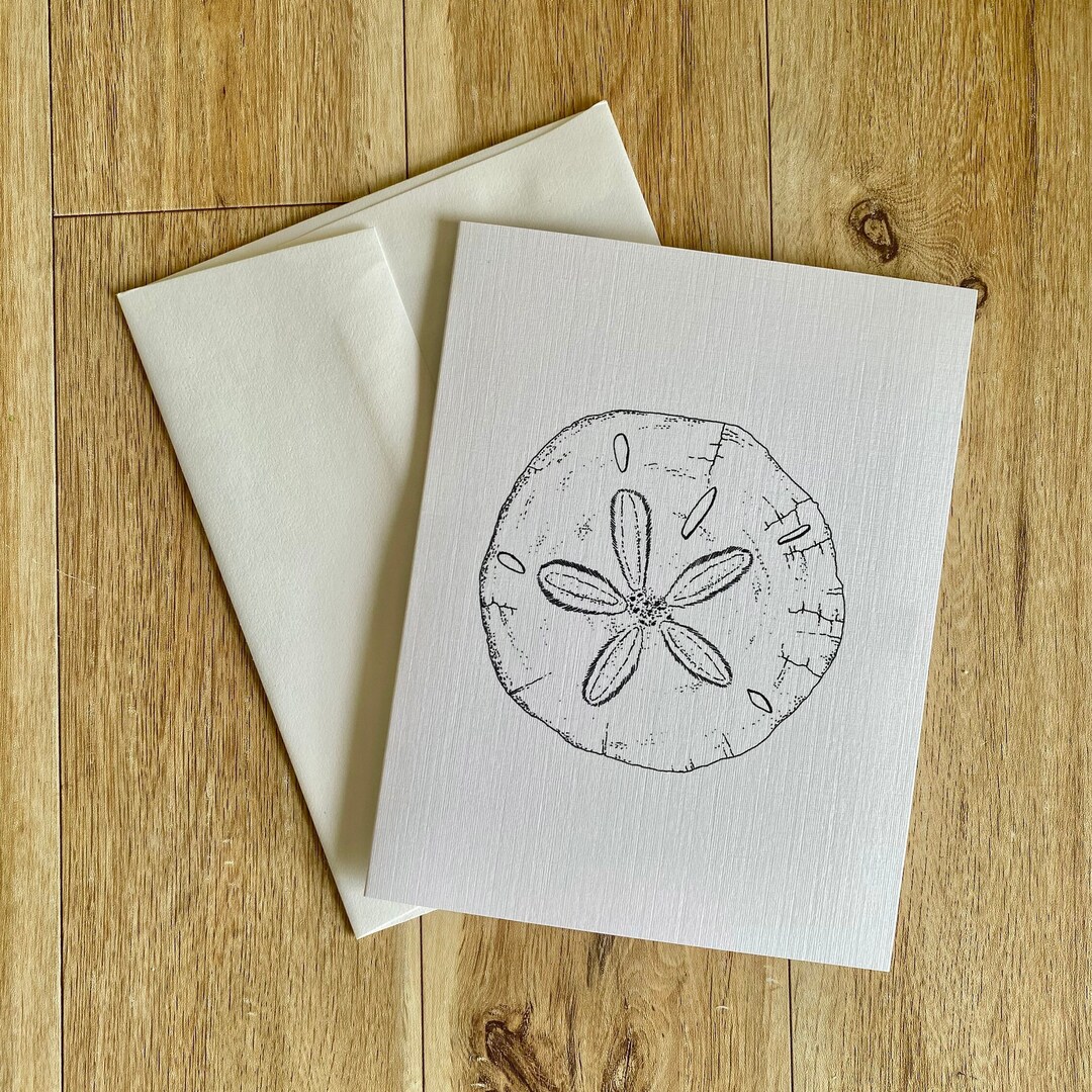 Minimal Blank Sand Dollar Greeting Card With Envelope, Black and White Stationery Set, Minimal