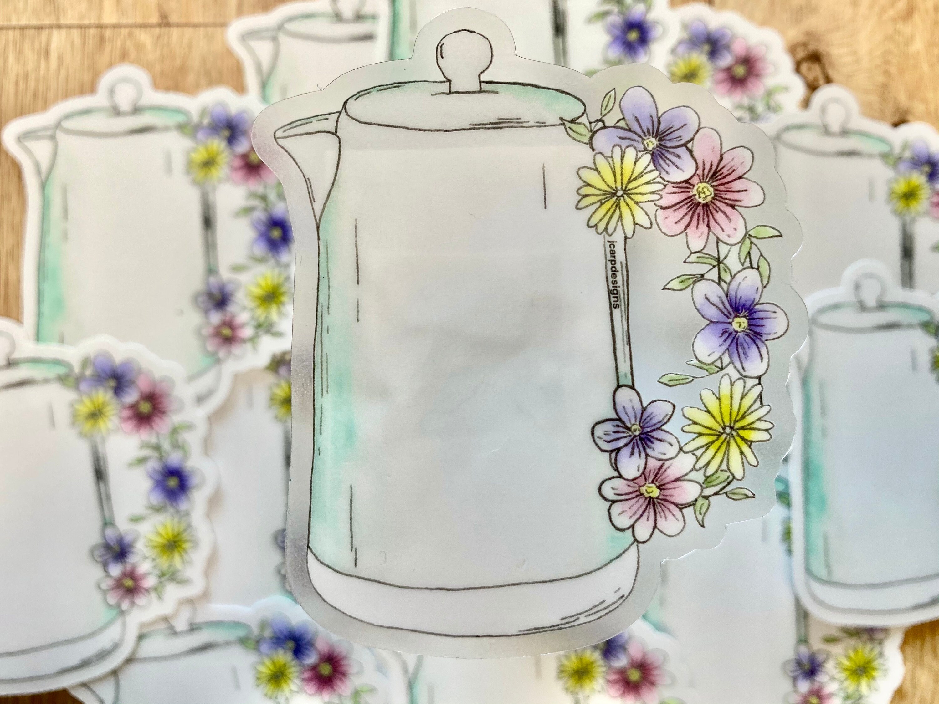 CLEAR Flower Tea Kettle Sticker Botanical Vinyl Sticker Etsy