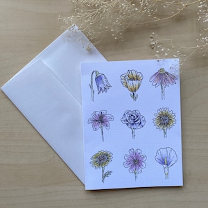 Handmade Blank Flower Greeting Card with Envelope, Hand Painted Stationary Set, Blank Note Cards