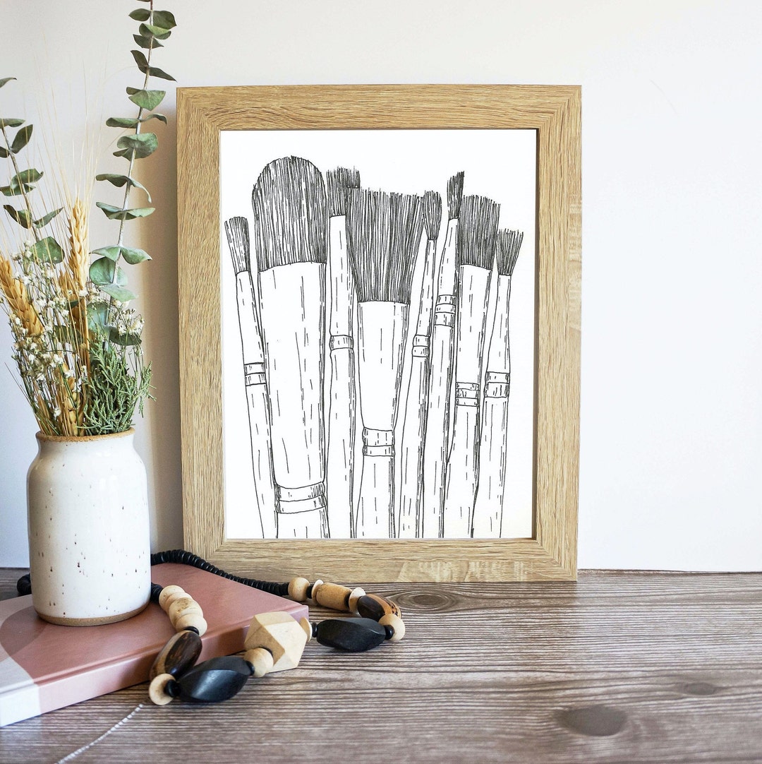 40paintbrush Art Print Paintbrush Line Art Craft Room Etsy