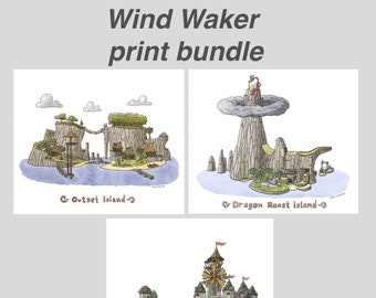 Paquete Wind Waker - 3 láminas - Isla Outset - Isla Windfall - Isla Dragon Roost - 28 x 35 cm