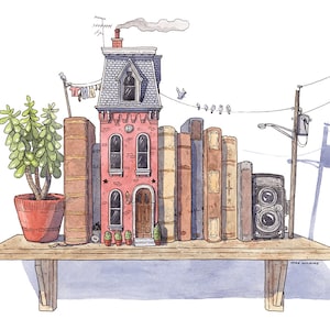 Bookshelf House - art print
